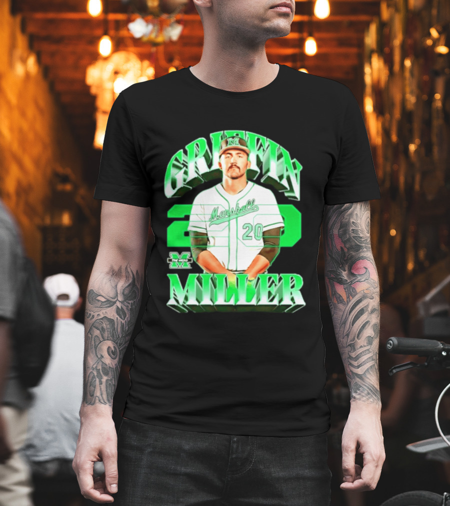 Marshall Thundering Herd NCAA Baseball Griffin Miller 20 Player Image T-Shirt