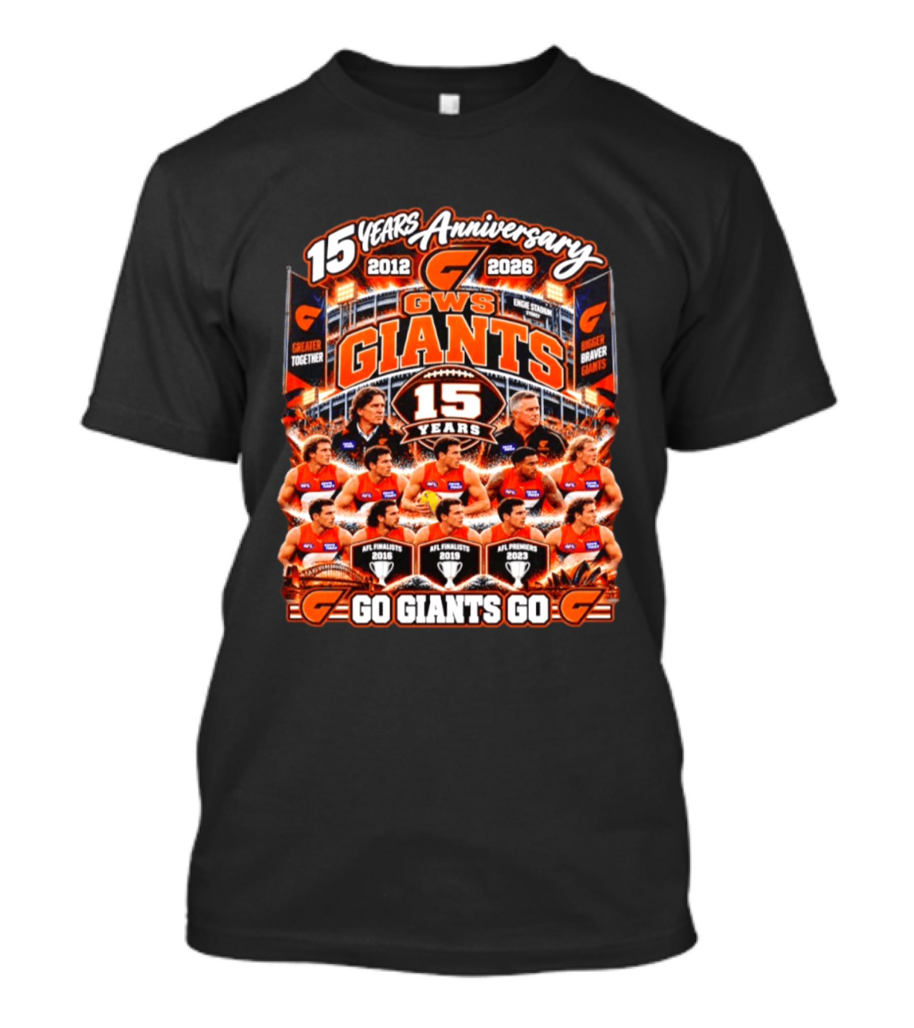 GWS Giants 15 Years Anniversary 2012 2026 AFL Premiers Go Giants Go T-Shirt