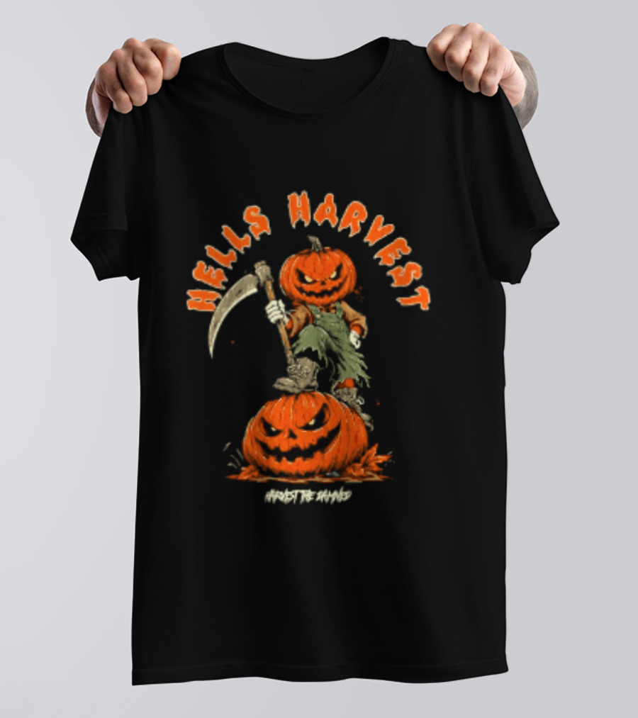 Hells Harvest Pumpkin Reaper Halloween Harvest The Damned T-Shirt
