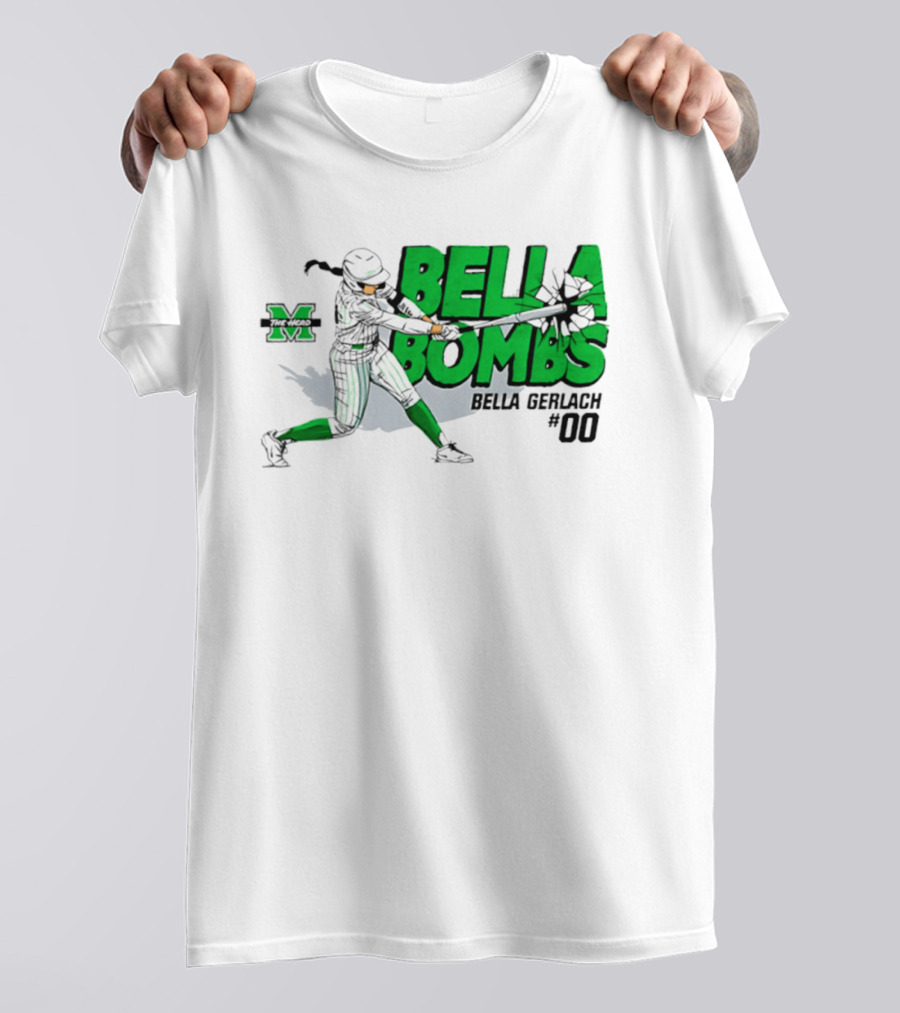 Marshall Thundering Herd Bella Bombs Bella Gerlach #00 NCAA Softball T-Shirt
