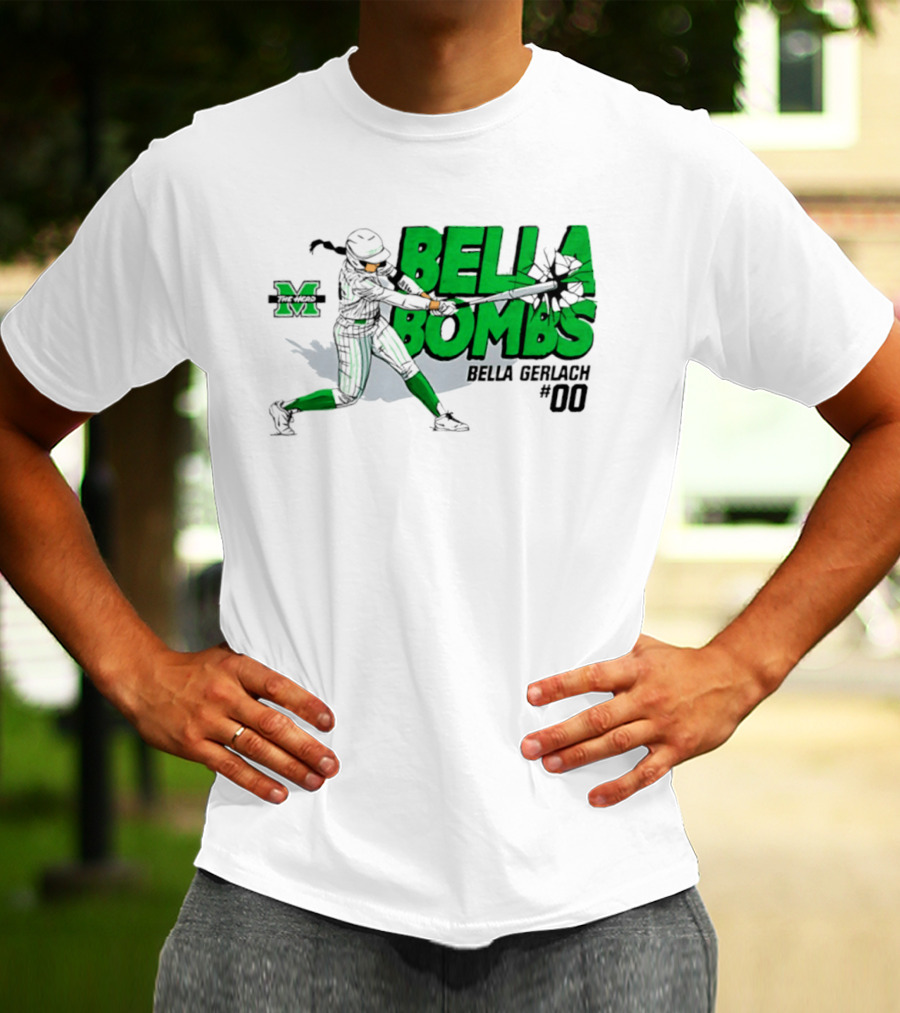 Marshall Thundering Herd Bella Bombs Bella Gerlach #00 NCAA Softball T-Shirt