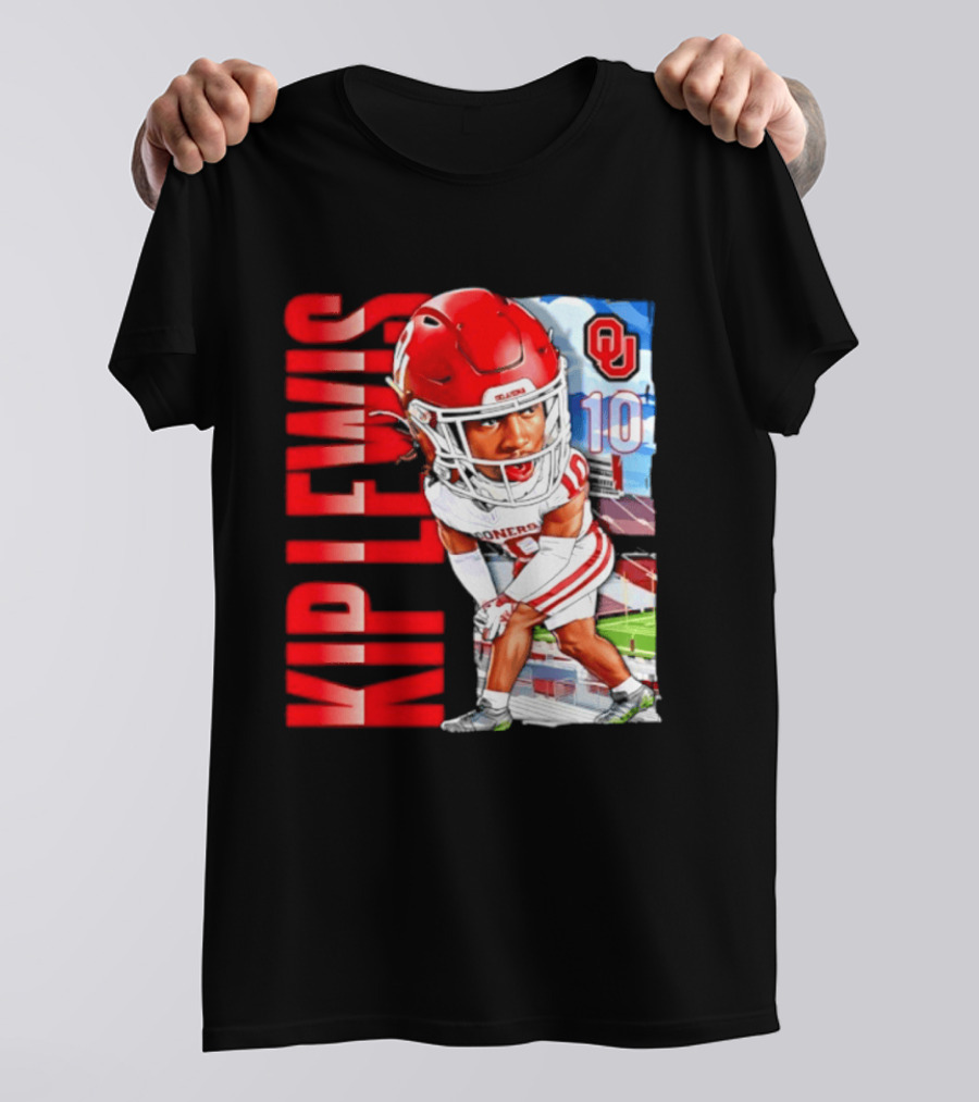 Kip Lewis 10 Oklahoma Sooners NCAA Football Player Caricature T-Shirt