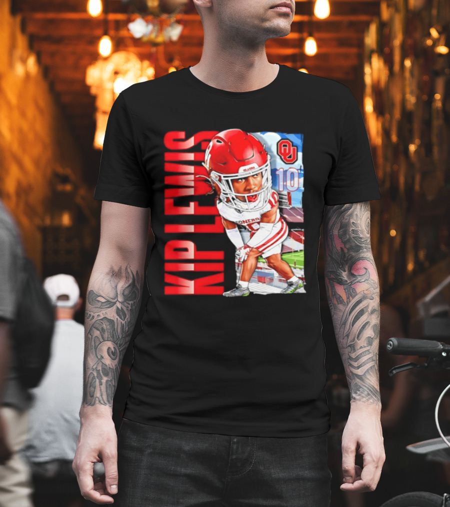 Kip Lewis 10 Oklahoma Sooners NCAA Football Player Caricature T-Shirt