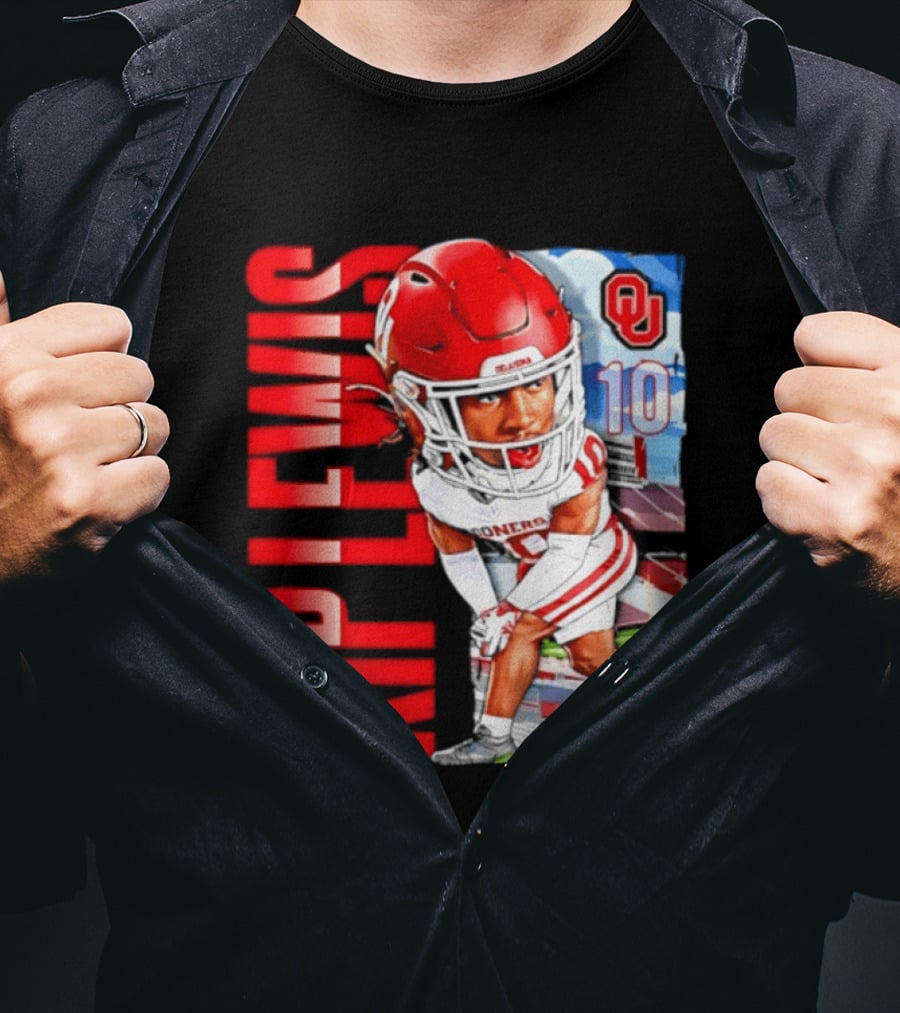 Kip Lewis 10 Oklahoma Sooners NCAA Football Player Caricature T-Shirt