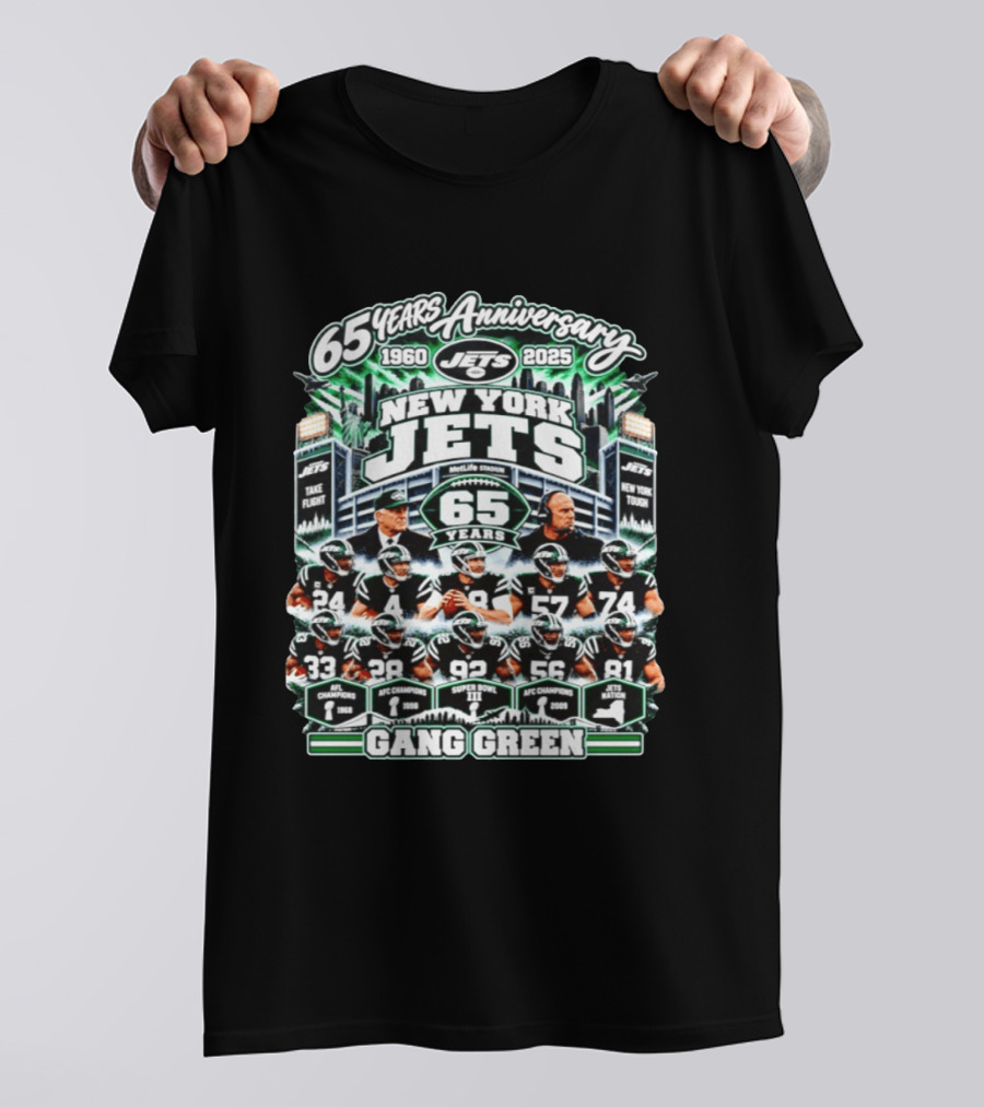 New York Jets 65 Years Anniversary 1960 2025 MetLife Stadium Gang Green NFL Champions T-Shirt