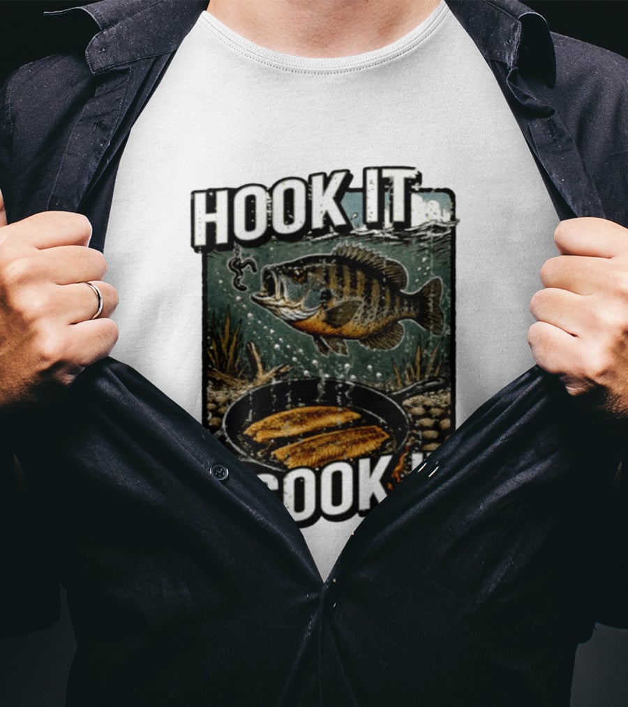 Hook It And Cook It Fishing Panfish Cast Iron Skillet T-Shirt