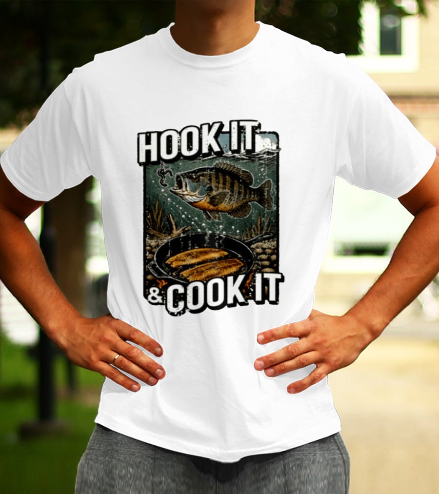 Hook It And Cook It Fishing Panfish Cast Iron Skillet T-Shirt
