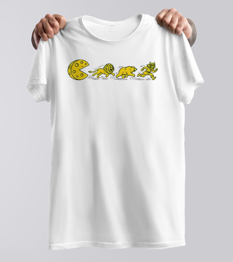 Pac Man Cheesehead Chasing Lions Bears Vikings T-Shirt
