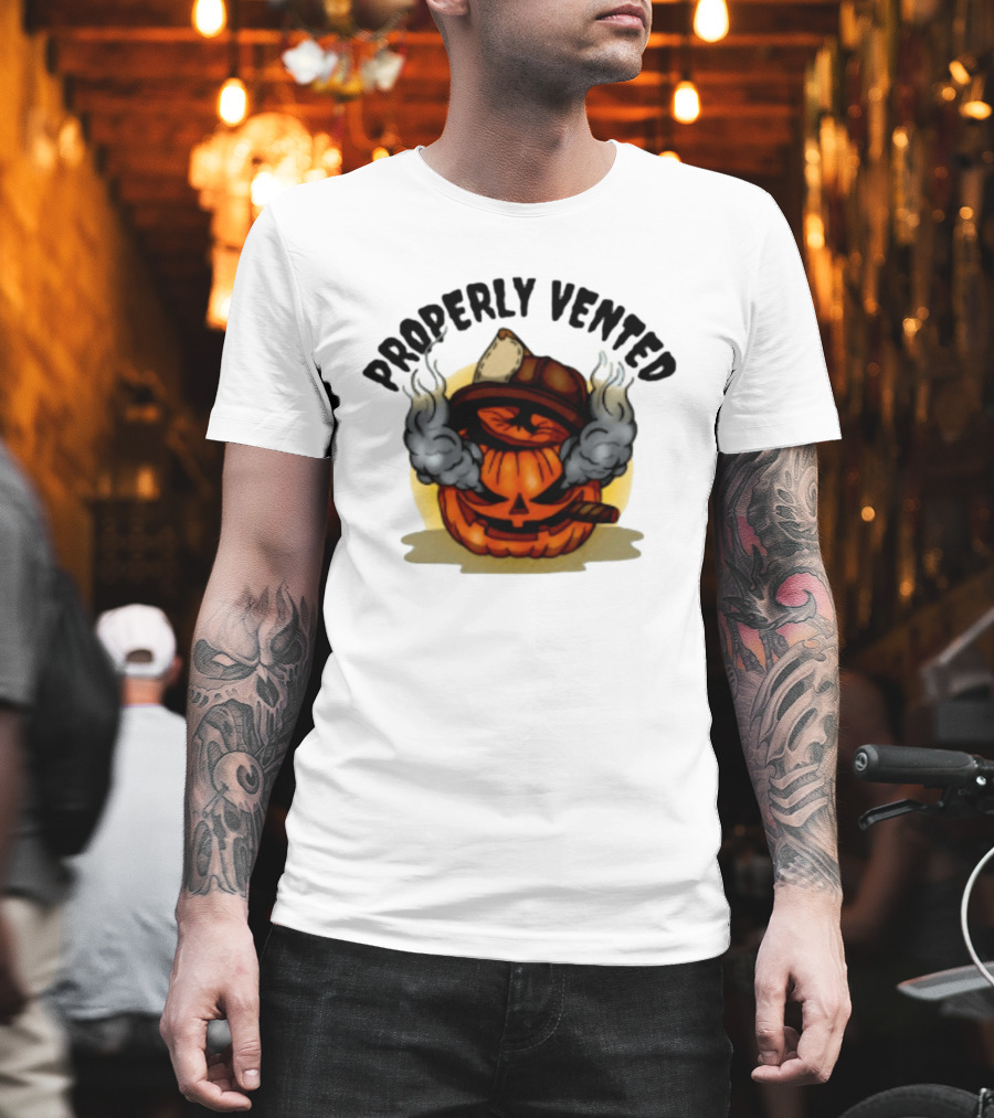 Properly Vented Firefighter Pumpkin Halloween Smoky Jack O' Lantern T-Shirt