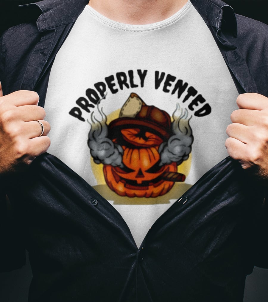 Properly Vented Firefighter Pumpkin Halloween Smoky Jack O' Lantern T-Shirt