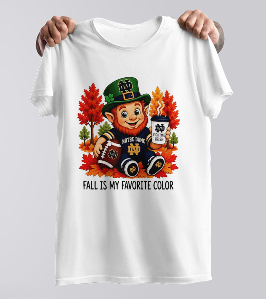 Notre Dame Fighting Irish Leprechaun Fall Is My Favorite Color Football T-Shirt