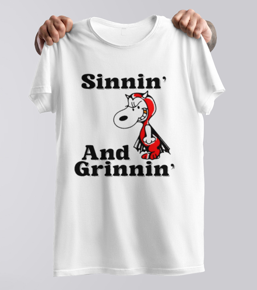 Sinnin' And Grinnin' Snoopy Devil Peanuts Cartoon T-Shirt