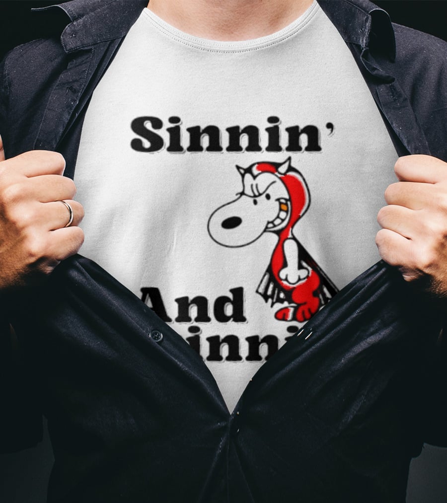 Sinnin' And Grinnin' Snoopy Devil Peanuts Cartoon T-Shirt