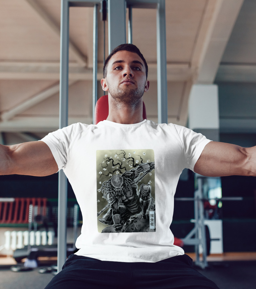 Yautja Samurai Mashup With Cherry Blossoms T-Shirt