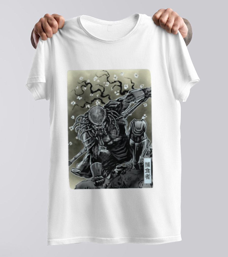 Yautja Samurai Mashup With Cherry Blossoms T-Shirt
