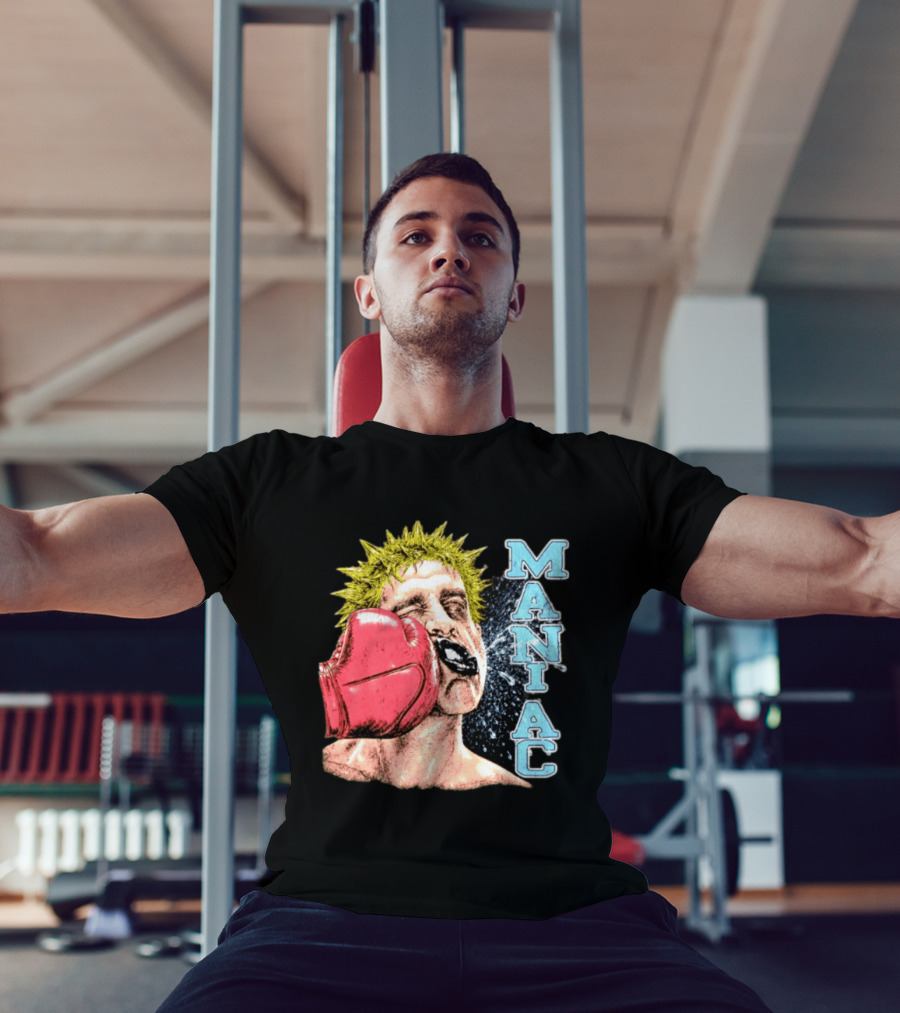 Maniac Boxer Punching Face With Red Glove And Spiky Green Hair T-Shirt