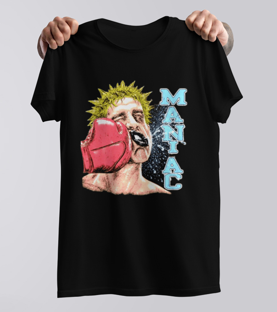 Maniac Boxer Punching Face With Red Glove And Spiky Green Hair T-Shirt