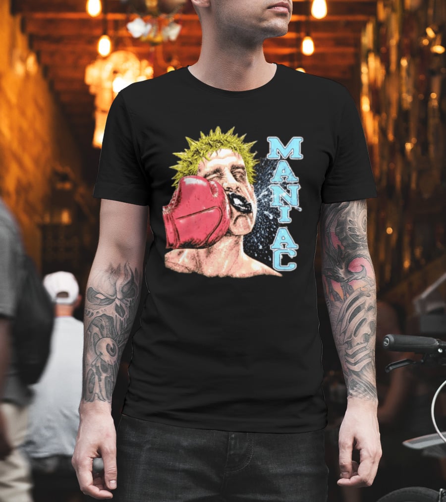 Maniac Boxer Punching Face With Red Glove And Spiky Green Hair T-Shirt