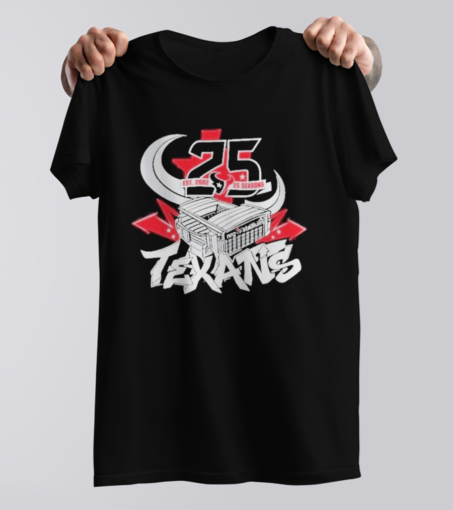 Est 2002 Texans 25 Seasons Stadium Horns Banners T-Shirt