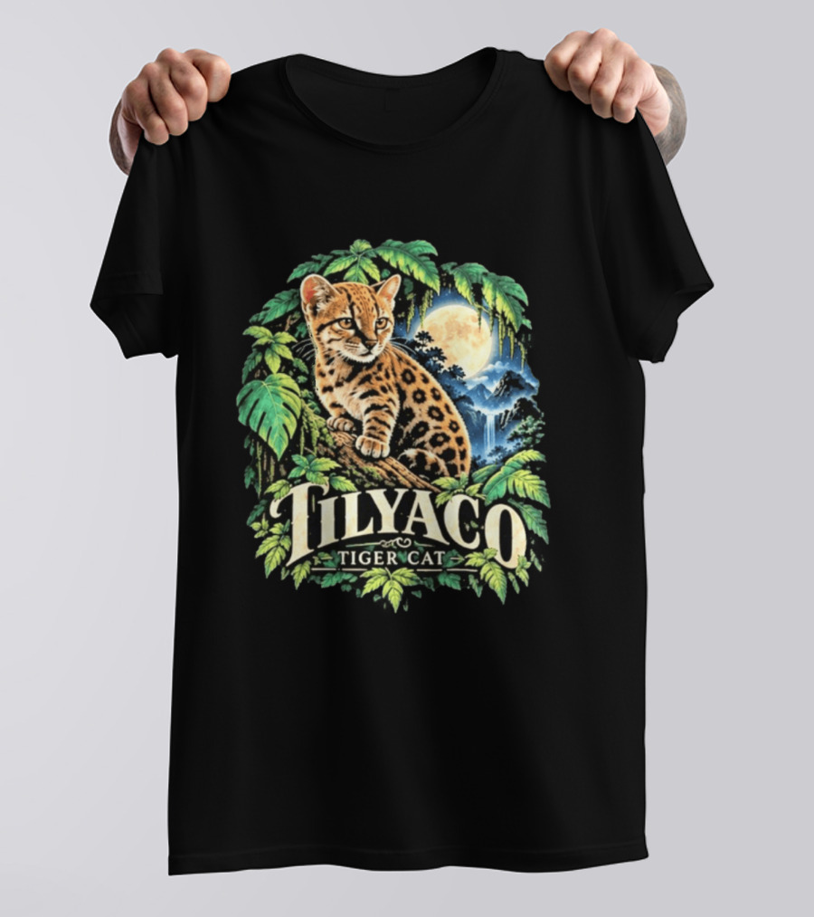 Tilyaco Tiger Cat Jungle Moonlit Scene T-Shirt