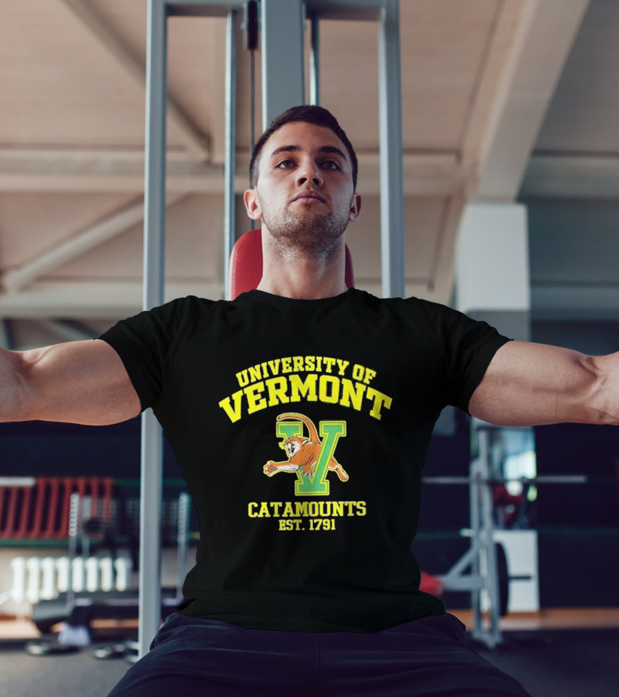 University Of Vermont Catamounts Est 1791 Iconic V Symbol With Panther T-Shirt