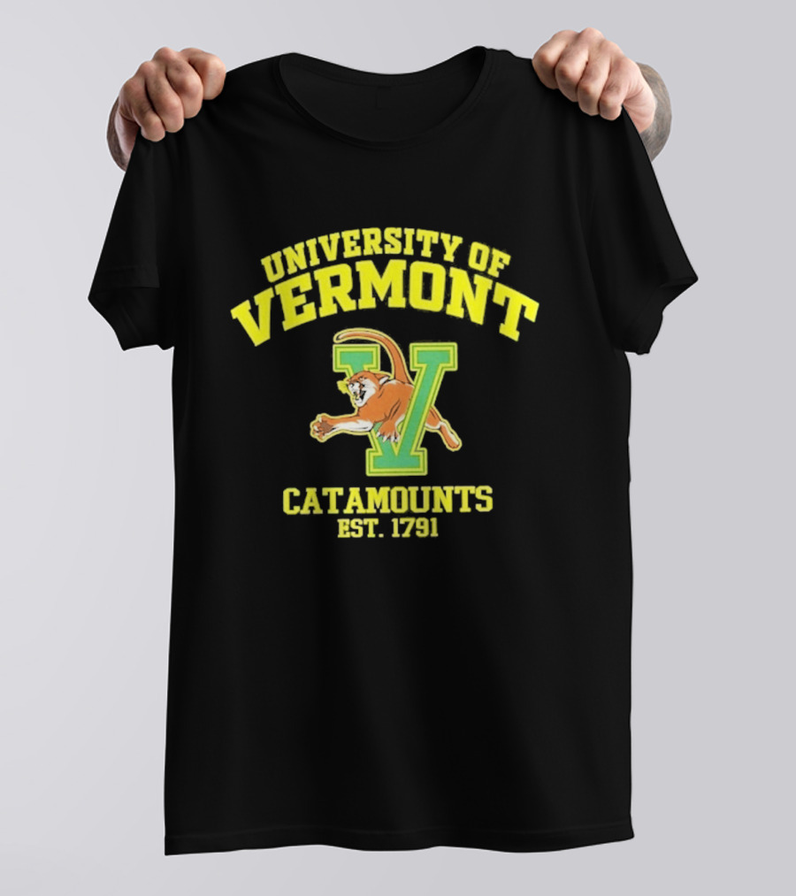 University Of Vermont Catamounts Est 1791 Iconic V Symbol With Panther T-Shirt