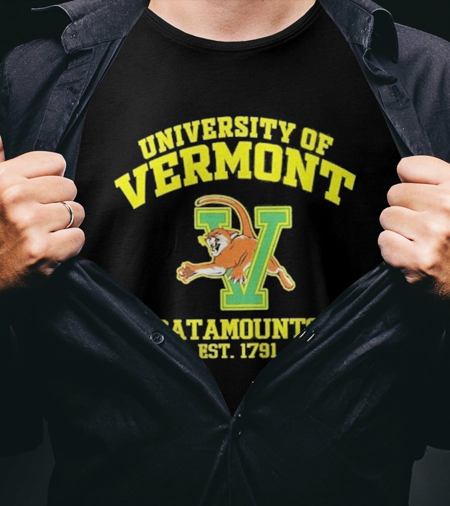 University Of Vermont Catamounts Est 1791 Iconic V Symbol With Panther T-Shirt