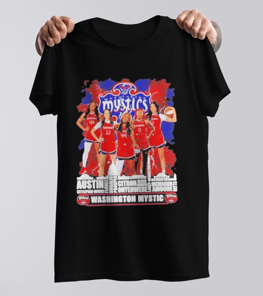 Washington Mystics Roster WNBA Basketball Skyline Austin Littlepage Buggs Poole Citron Onyenwere Amihere Olsen McMahon Amooore T-Shirt