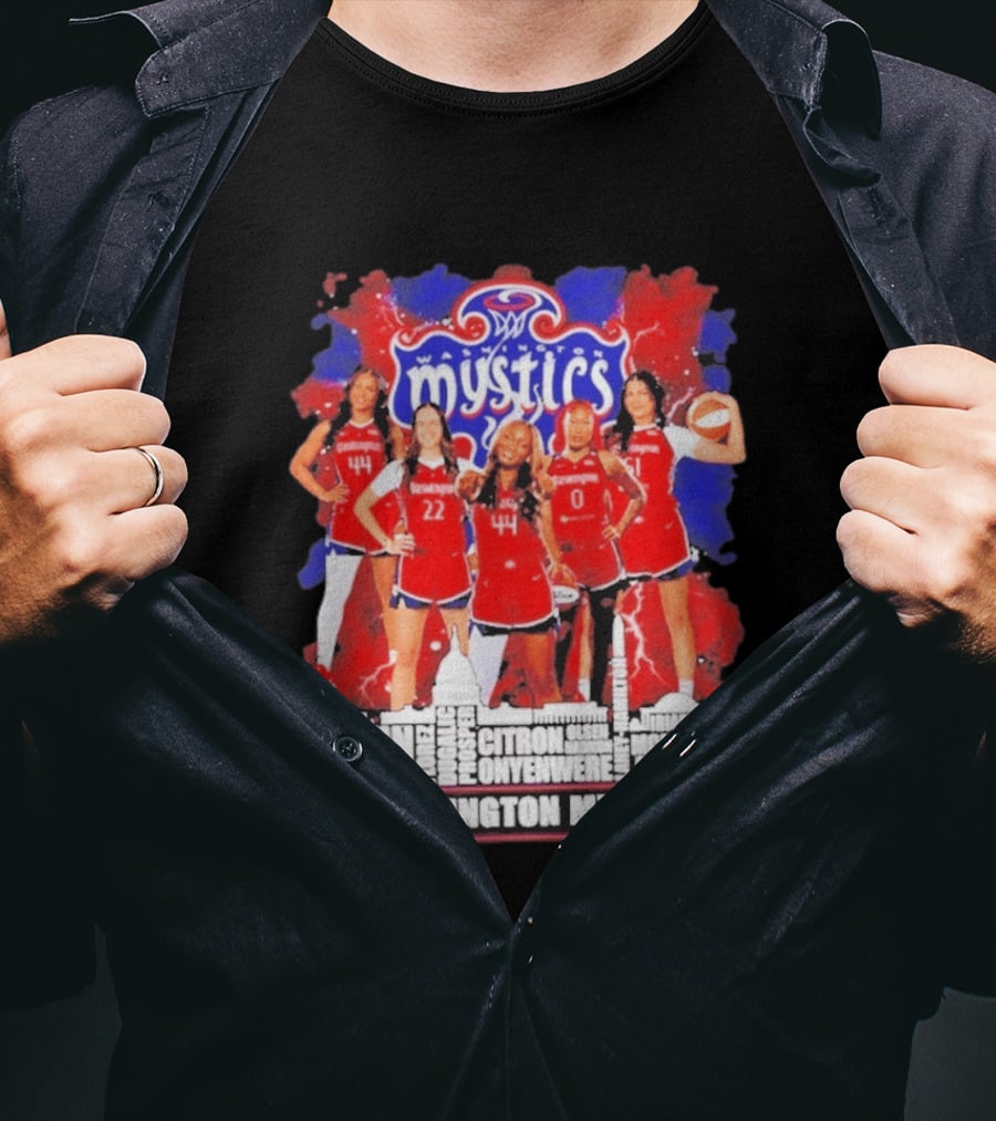 Washington Mystics Roster WNBA Basketball Skyline Austin Littlepage Buggs Poole Citron Onyenwere Amihere Olsen McMahon Amooore T-Shirt