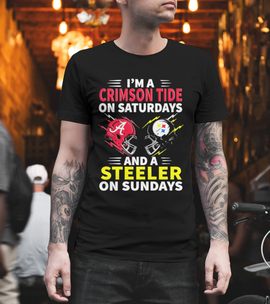 I'm A Crimson Tide On Saturdays And A Steeler On Sundays Football Helmet Fan Gear T-Shirt