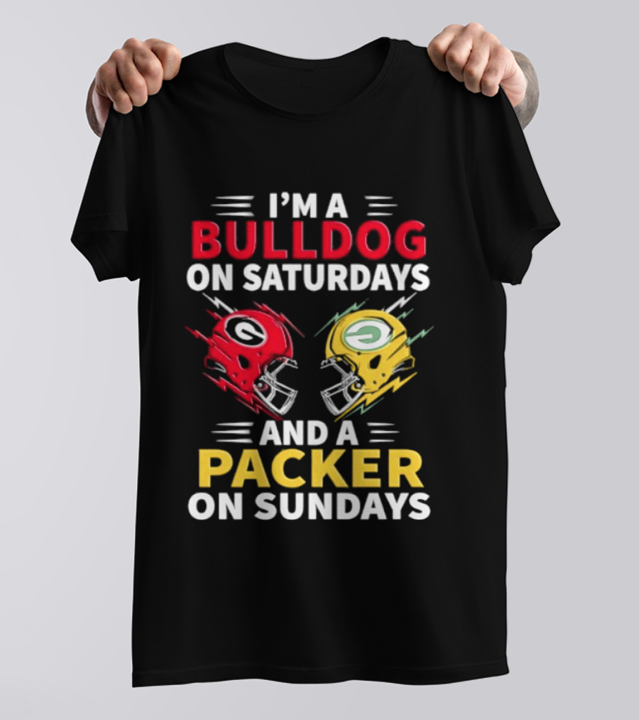 I'm A Bulldog On Saturdays And A Packer On Sundays Football Helmets T-Shirt