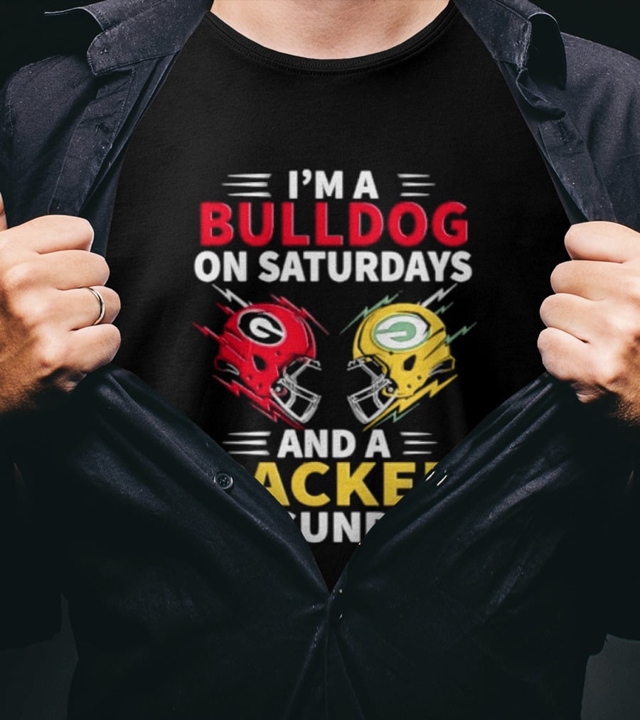 I'm A Bulldog On Saturdays And A Packer On Sundays Football Helmets T-Shirt