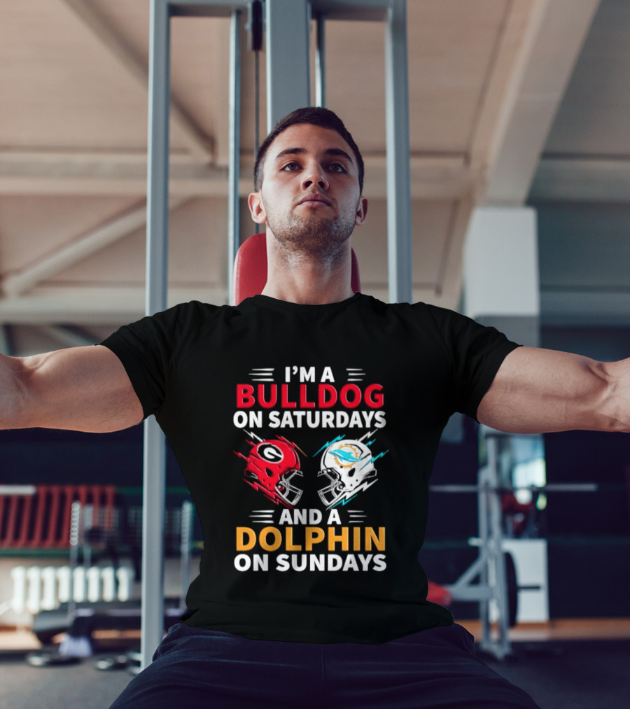 I'm A Bulldog On Saturdays And A Dolphin On Sundays Football Helmets T-Shirt