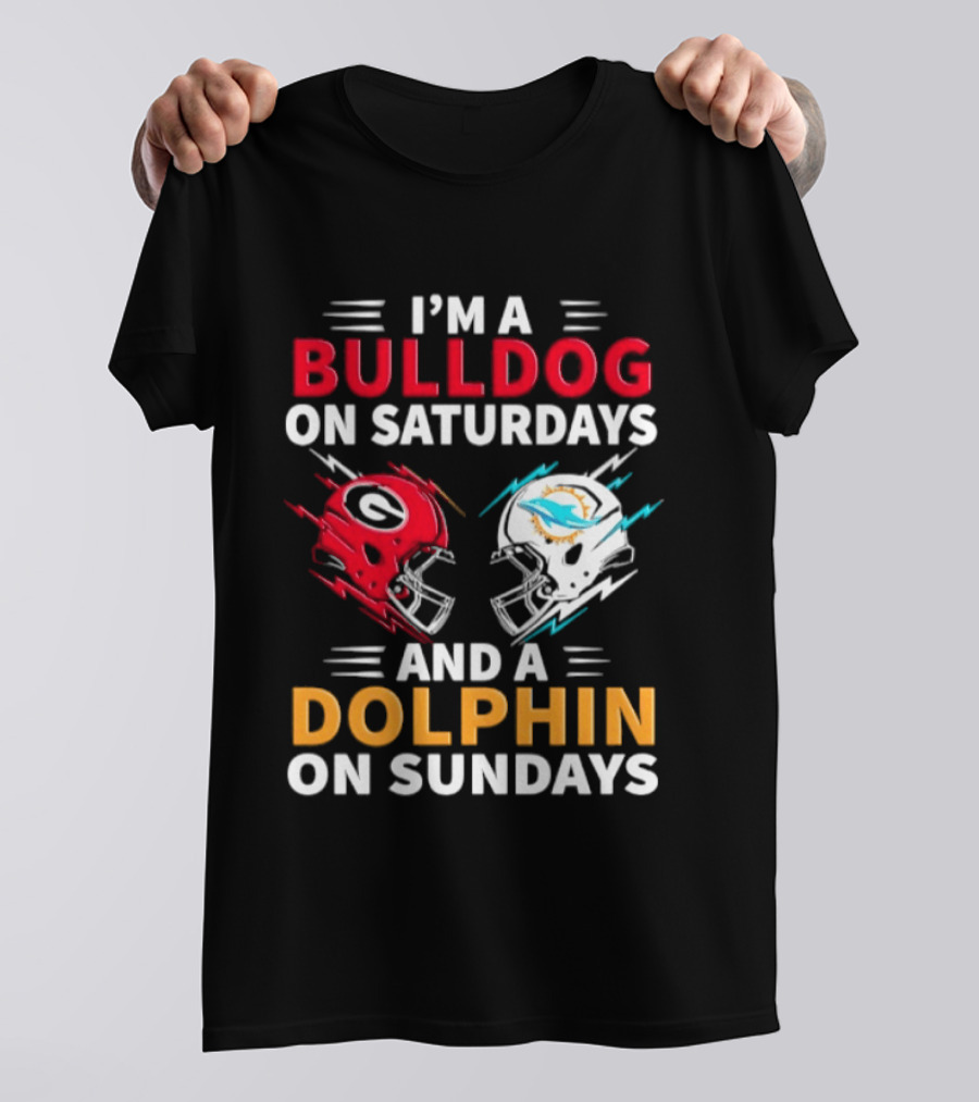 I'm A Bulldog On Saturdays And A Dolphin On Sundays Football Helmets T-Shirt