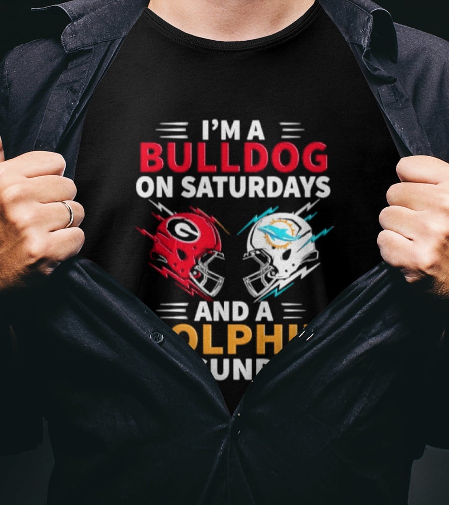 I'm A Bulldog On Saturdays And A Dolphin On Sundays Football Helmets T-Shirt