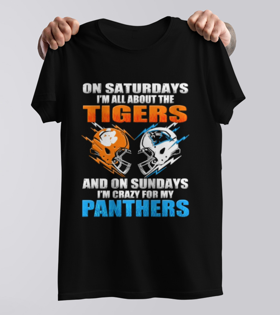 On Saturdays I'm All About The Tigers On Sundays I'm Crazy For My Panthers Football Helmet T-Shirt