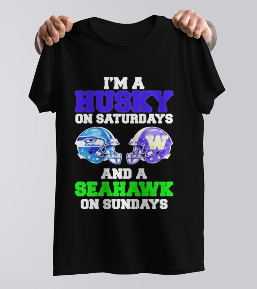 I'm A Husky On Saturdays And A Seahawk On Sundays Football Helmet Helmets T-Shirt
