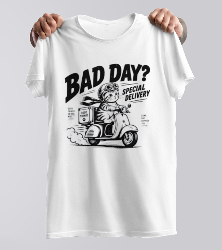 Bad Day Special Delivery Scooter Cat Adventure T-Shirt
