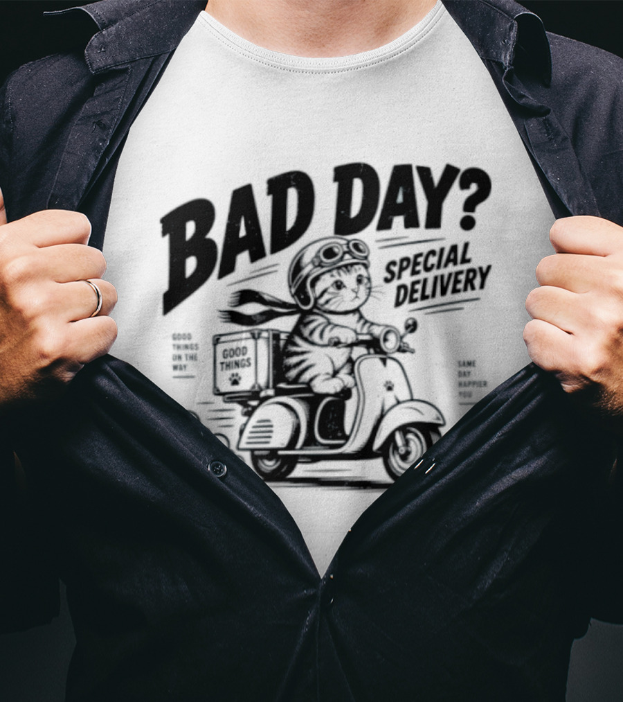 Bad Day Special Delivery Scooter Cat Adventure T-Shirt