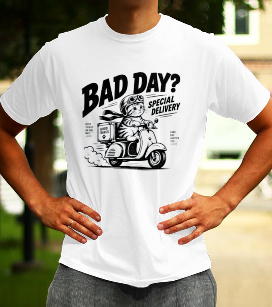 Bad Day Special Delivery Scooter Cat Adventure T-Shirt