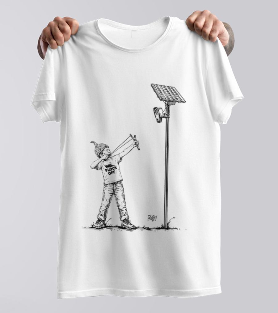 Boy With Slingshot Targeting Solar Camera Flock Off T-Shirt