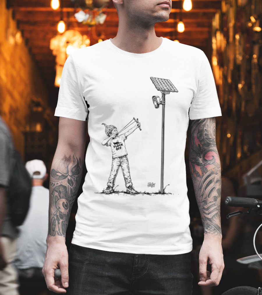 Boy With Slingshot Targeting Solar Camera Flock Off T-Shirt