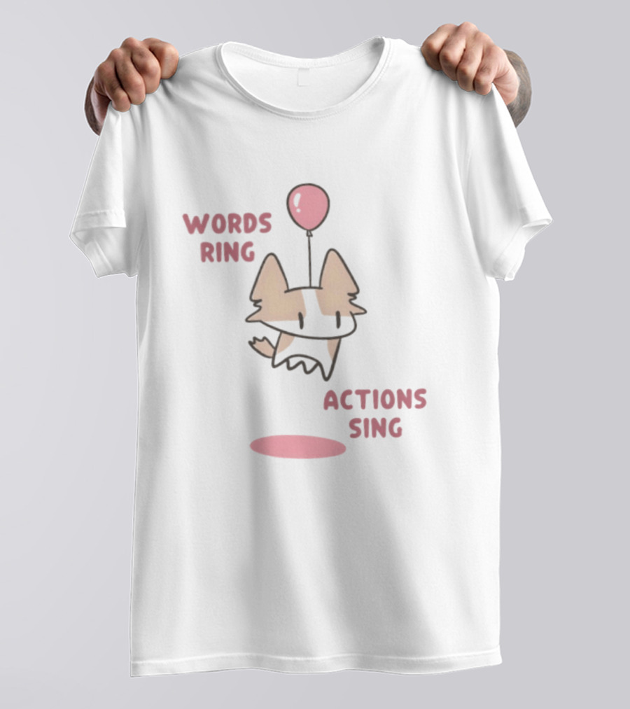 Words Ring Actions Sing Balloon Cat Drawing T-Shirt