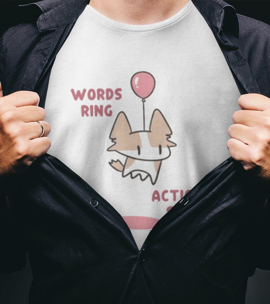 Words Ring Actions Sing Balloon Cat Drawing T-Shirt