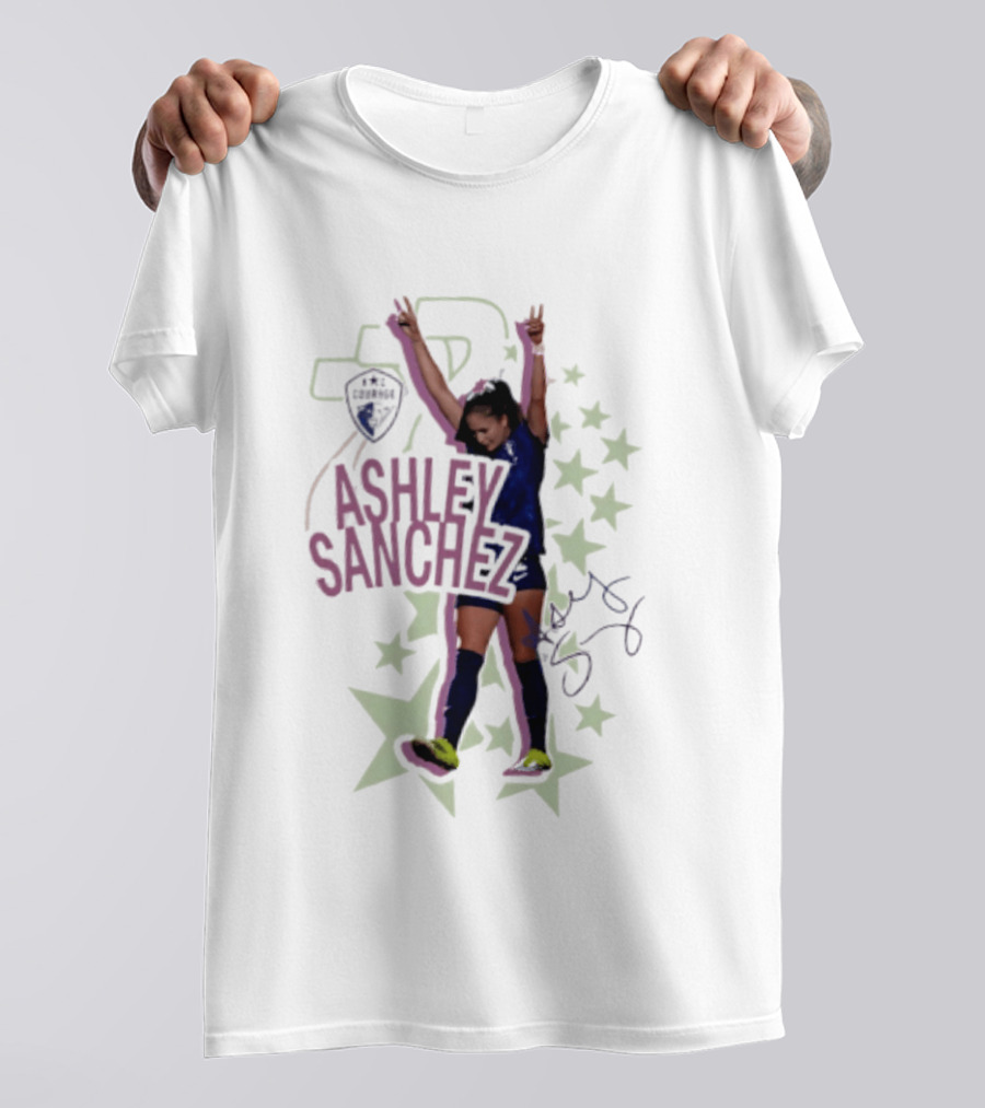 Ashley Sanchez North Carolina Courage Celebration With Stars And Autograph T-Shirt