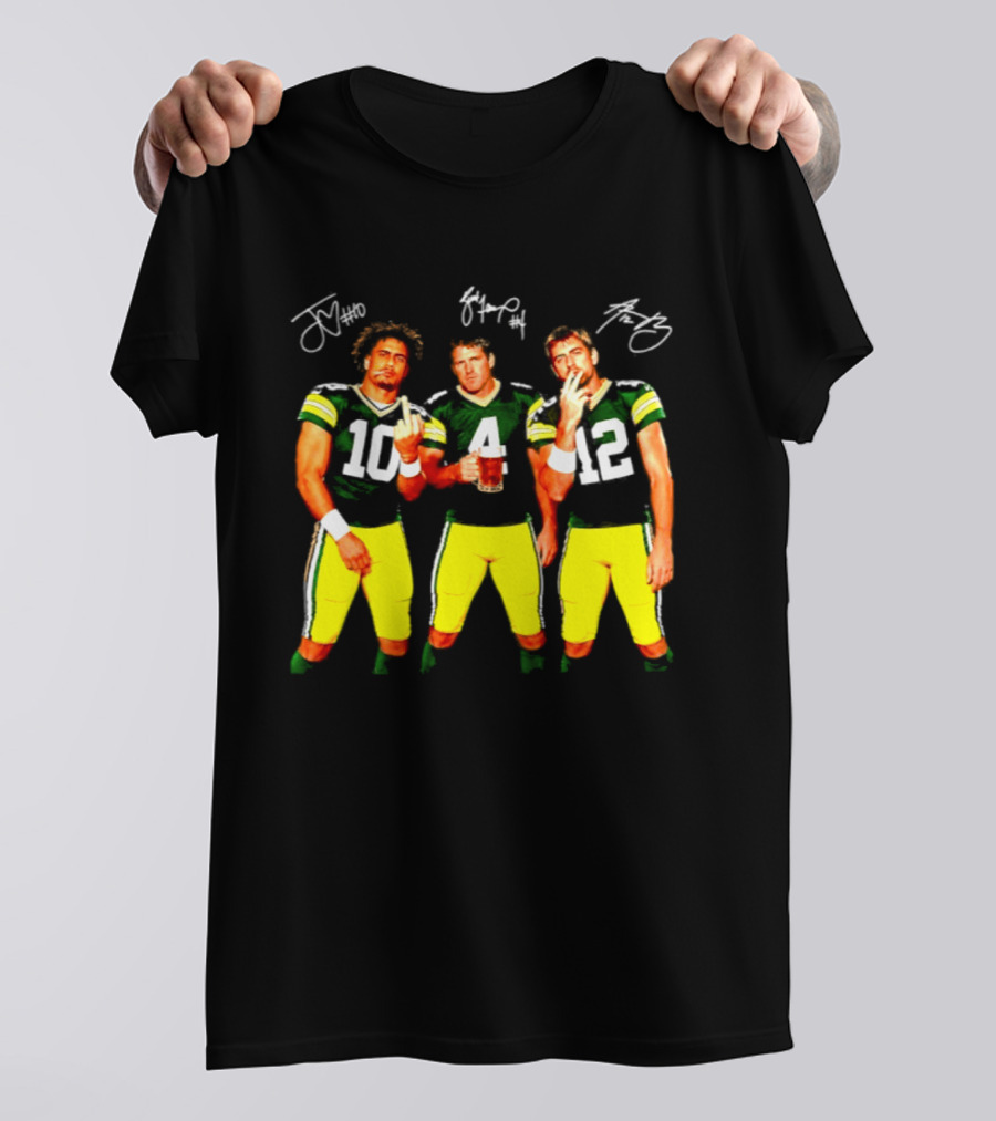 Brett Favre Aaron Rodgers Jordan Love Green Bay Packers Middle Finger Beer Smoking Signatures T-Shirt