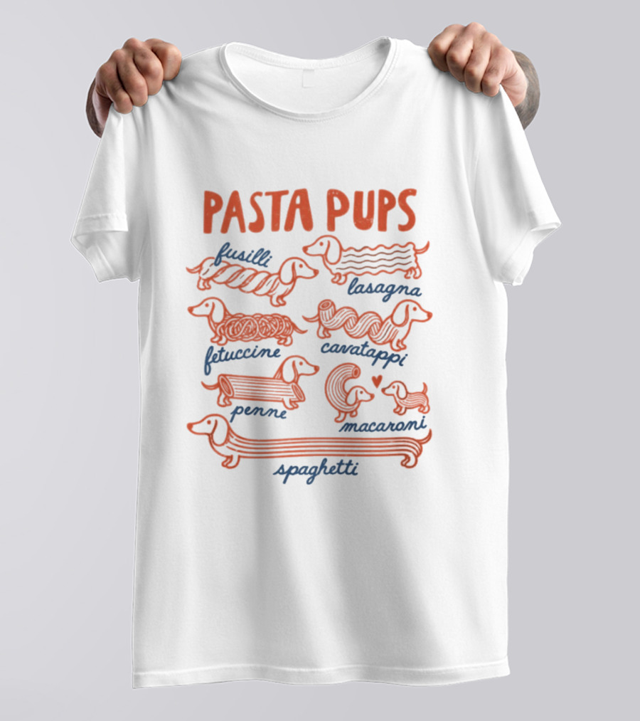 Pasta Pups Dachshund Fusilli Lasagna Fettuccine Cavatappi Penne Macaroni Spaghetti T-Shirt