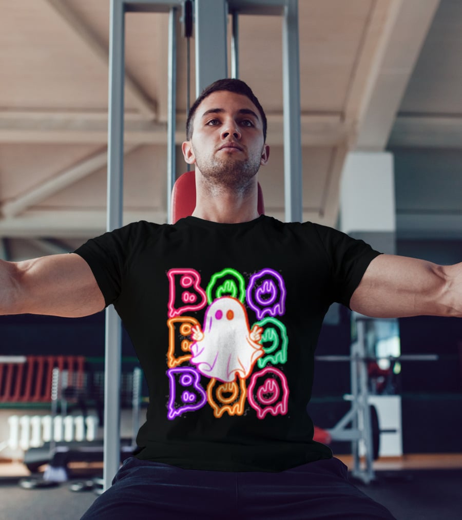 Ghost Boo Neon Halloween Spooky Bright T-Shirt