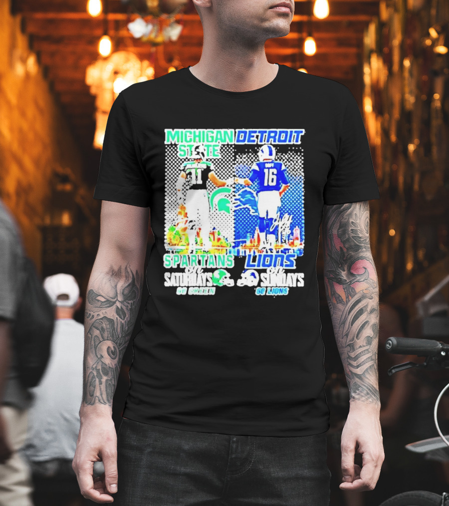 Michigan State Spartans Vs Detroit Lions Go Green Go Lions Football Showdown T-Shirt