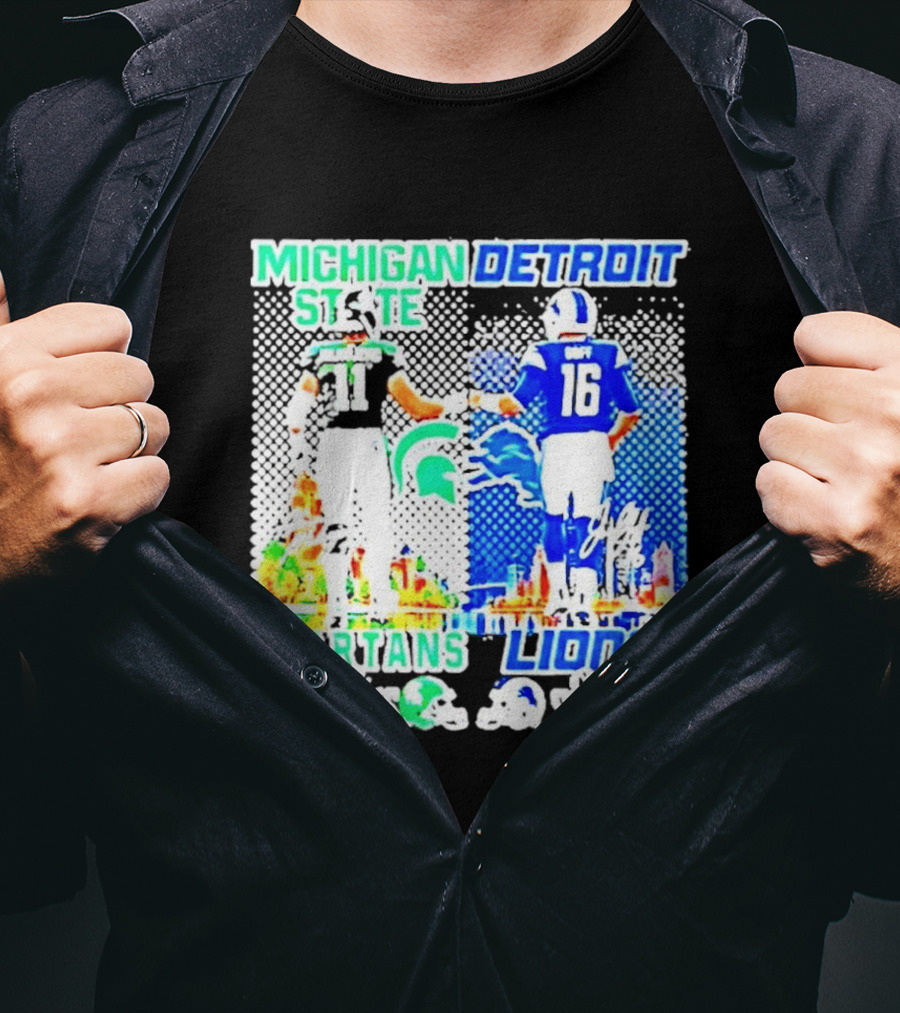 Michigan State Spartans Vs Detroit Lions Go Green Go Lions Football Showdown T-Shirt
